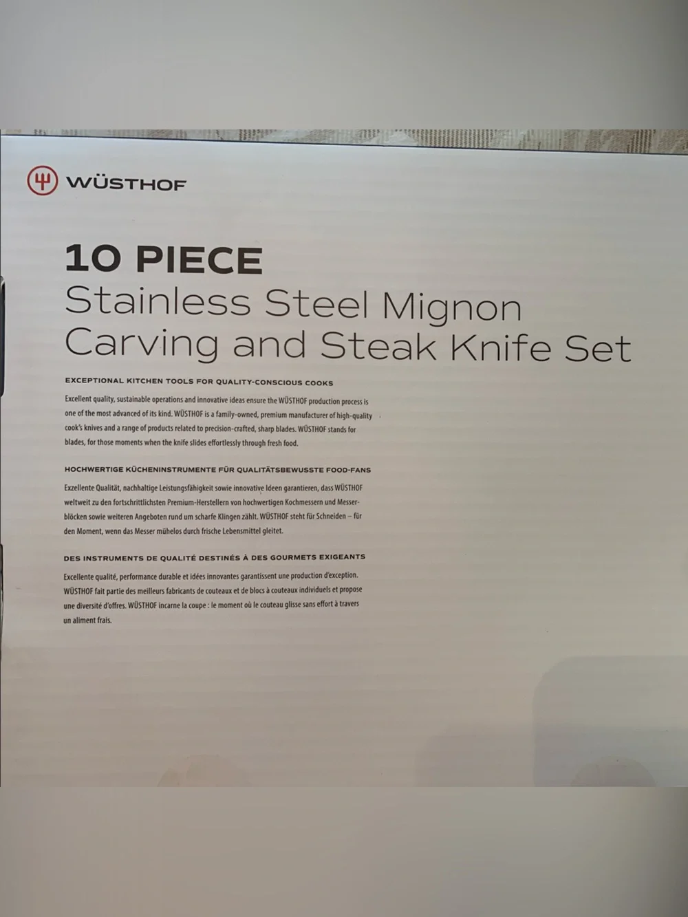 NEVER USED! Wusthof Stainless Steel Knife Set with Wood Case - Silver and Brown